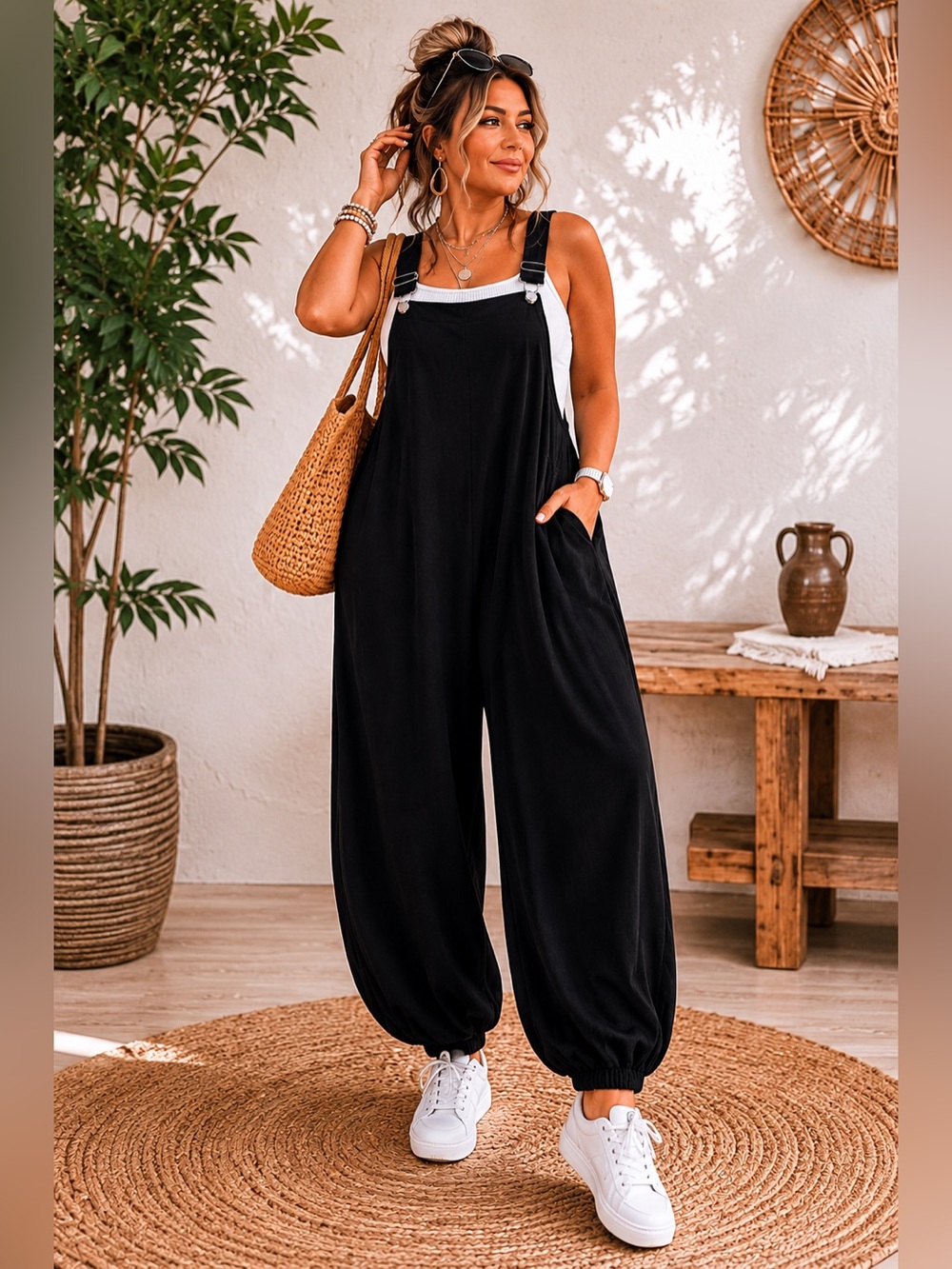 SHEIN Black Wide Leg Jumpsuit Oversized Minimalist Romper Plus 3X